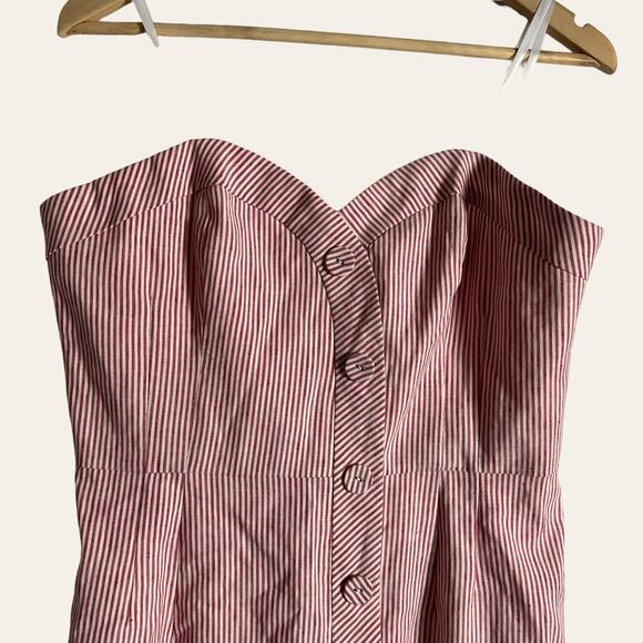 BCBGMaxAzria Pinstriped Bustier Strapless Button Front Mini Dress Size 12 - Picture 7 of 13